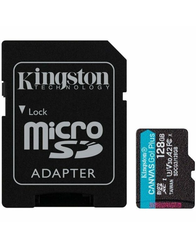 Kingston 128GB microSDXC Canvas Go Plus 170R A2 U3 V30 Card + ADP 