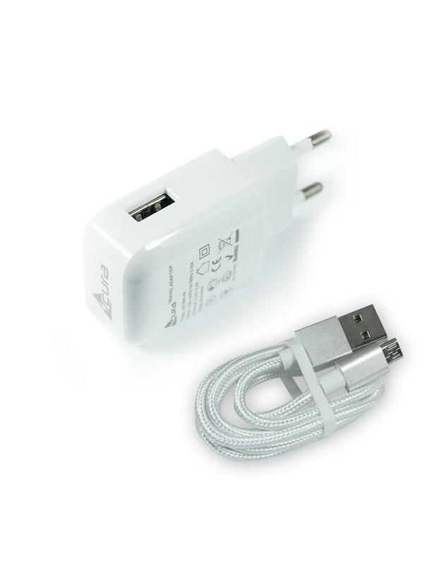 Telefono buitinis įkroviklis SET ACURA 2, 4A LOAD USB + MICRO CABLE baltas