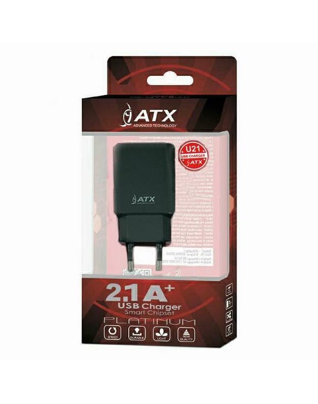 Telefono buitinis įkroviklis ​ATX​ 2​,​1A​ 2xUSB​ U21​ black