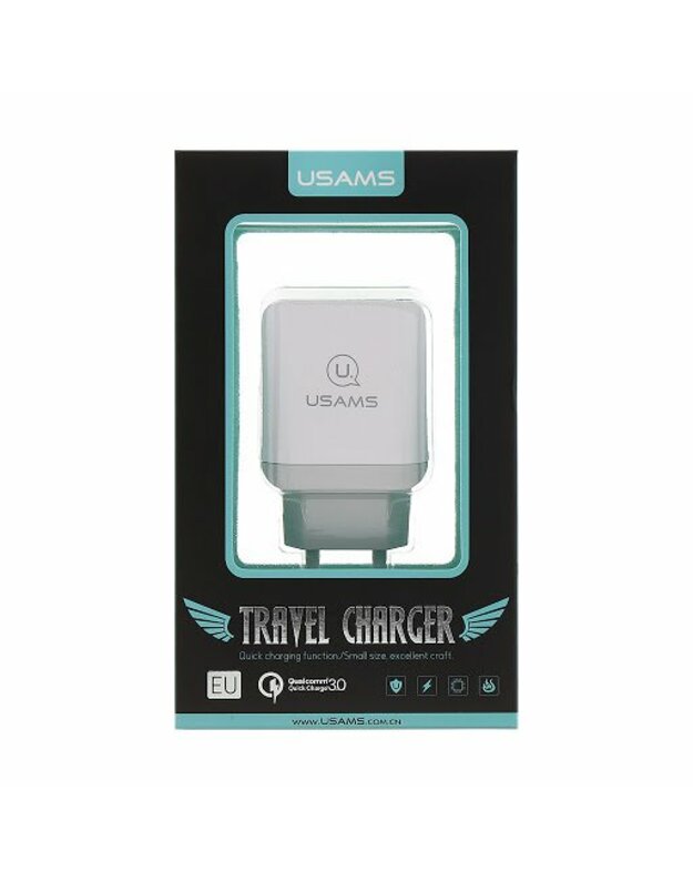 Telefono buitinis įkroviklis USAMS CC024 USB QC3 Dual Travel Charger White  3A