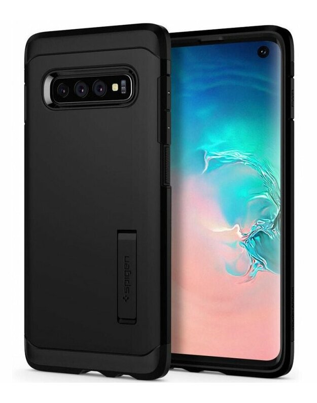 Juodas dėklas Samsung Galaxy S10 telefonui "Spigen Tough Armor"