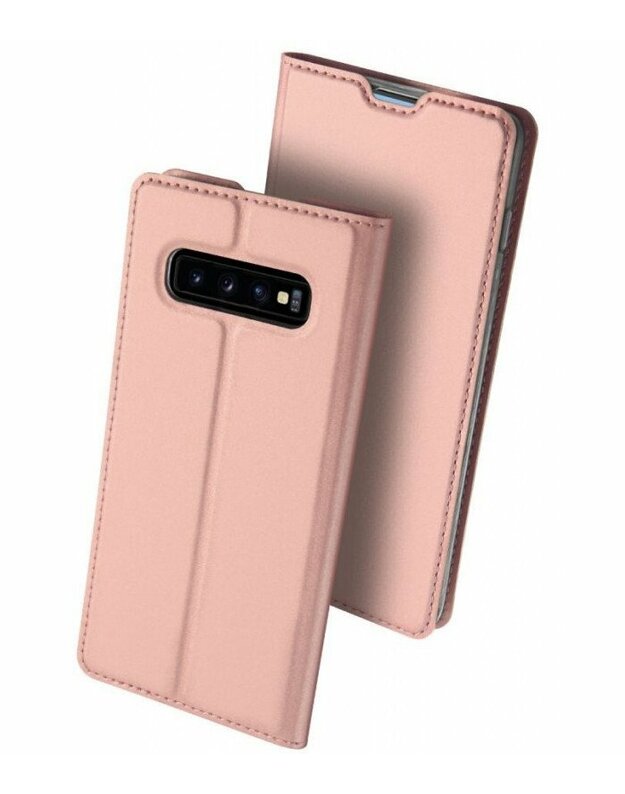 Rausvai auksinės spalvos atverčiamas dėklas Samsung Galaxy S10 telefonui "Dux Ducis Skin"