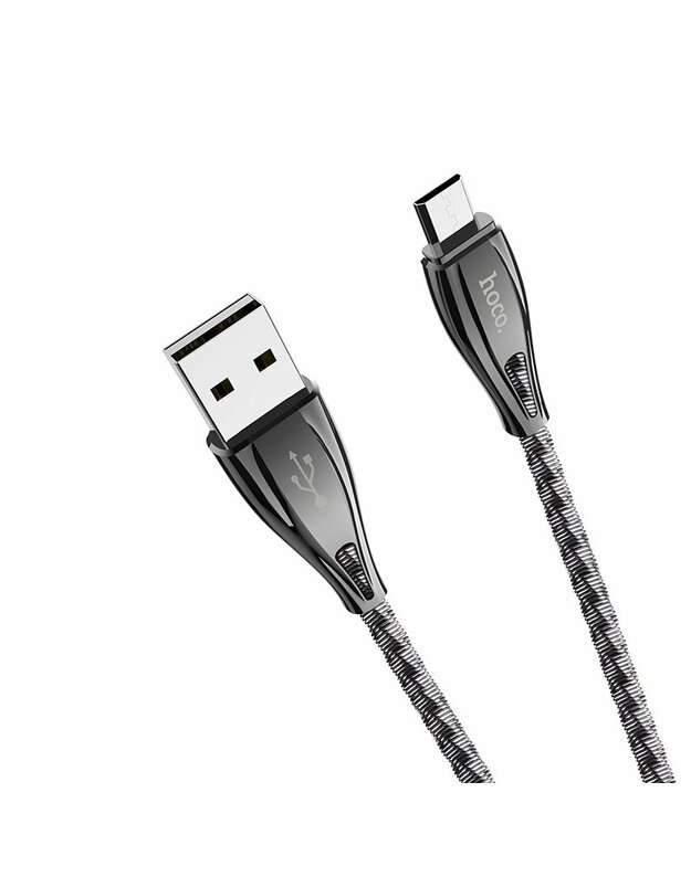 USB laidas - mikro USB HOCO U56 metaliniai šarvai, 1,2 m, apvalūs, 2,4 A, metaliniai, spalva: pilka