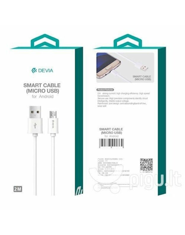 „Devia Smart“ universalus „Micro USB“ duomenų ir įkrovimo laidas 2,0 m baltas