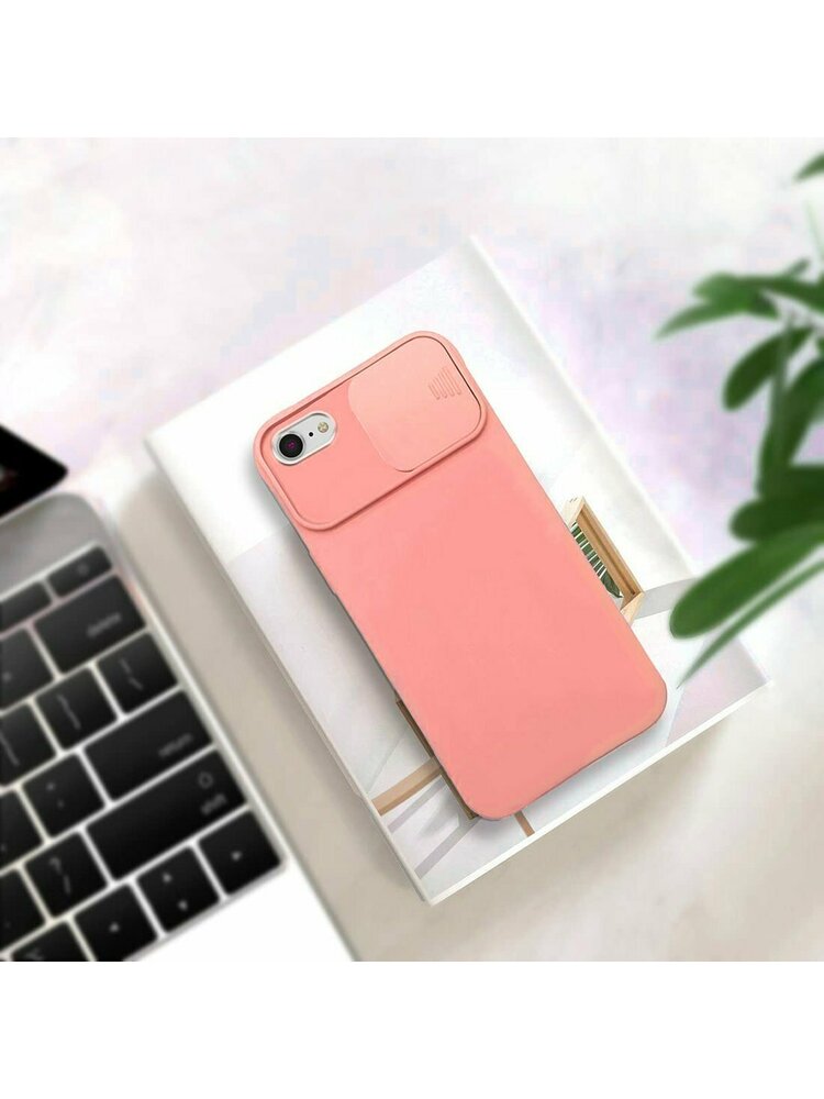 Dėklas IPHONE SE 2022 / SE 2020 / 7 / 8 Nexeri Silicone Lens Privacy Slider Camera Cover persik