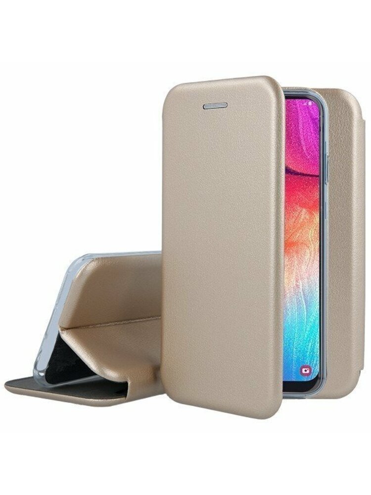 Telefono dėklas SAMSUNG GALAXY A50 ATVERČIAMAS DĖKLAS BOOK ELEGANCE ODINIS MĖLYNAS AUKSINIS