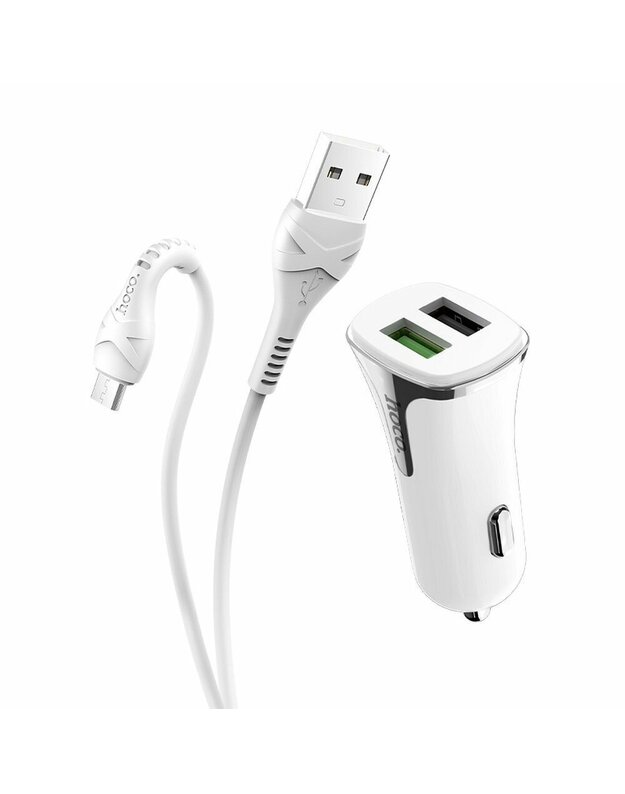 Įkroviklis automobilinis Hoco Z31 Quick Charge 3.0 (3.4A) su 2 USB jungtimis + microUSB baltas