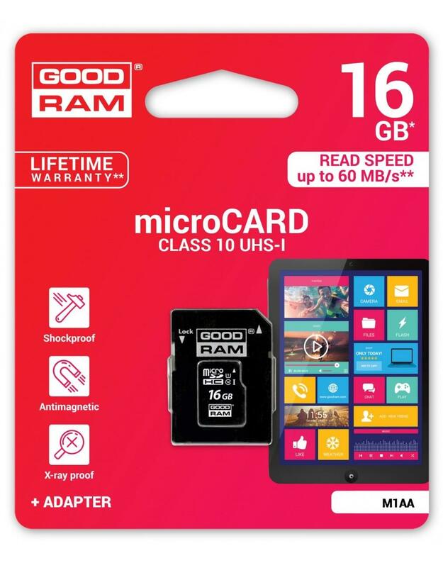 Atminties korta Goodram microSD 16Gb (class 10) + SD adapter