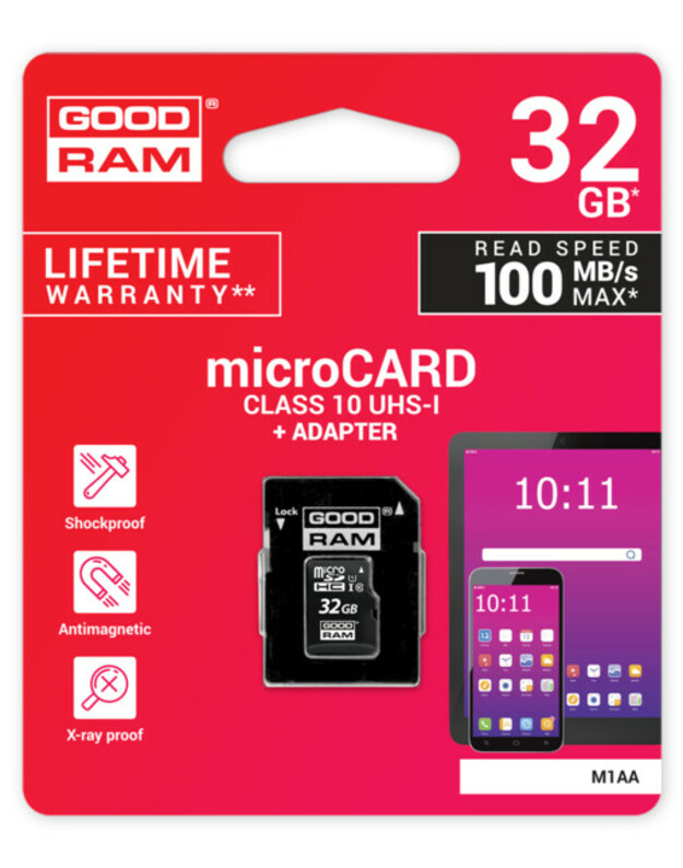 Atminties korta Goodram microSD 32Gb (class 10) + SD adapter