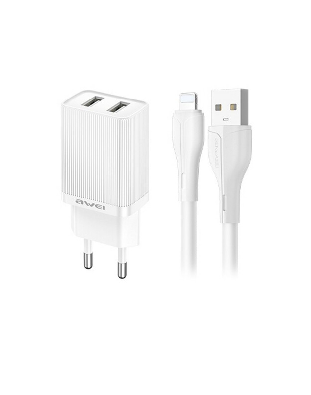 Įkroviklis Awei C15L-EU 2xUSB-A 10W + USB to Lightning cable baltas