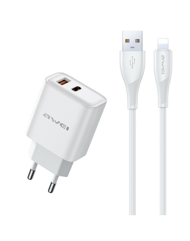 Įkroviklis Awei PD81L-EU USB-A/USB-C + USB to Lightning cable baltas