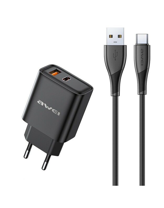 Įkroviklis Awei PD81T-EU USB-A/USB-C + USB to USB-C cable juodas