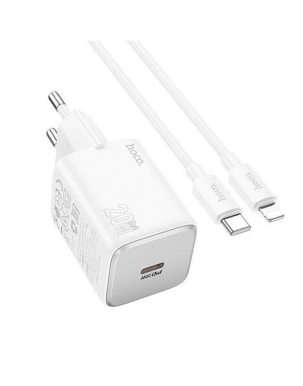 Įkroviklis Hoco N40 USB-C PD20W + USB-C to Lightning 1.0m baltas