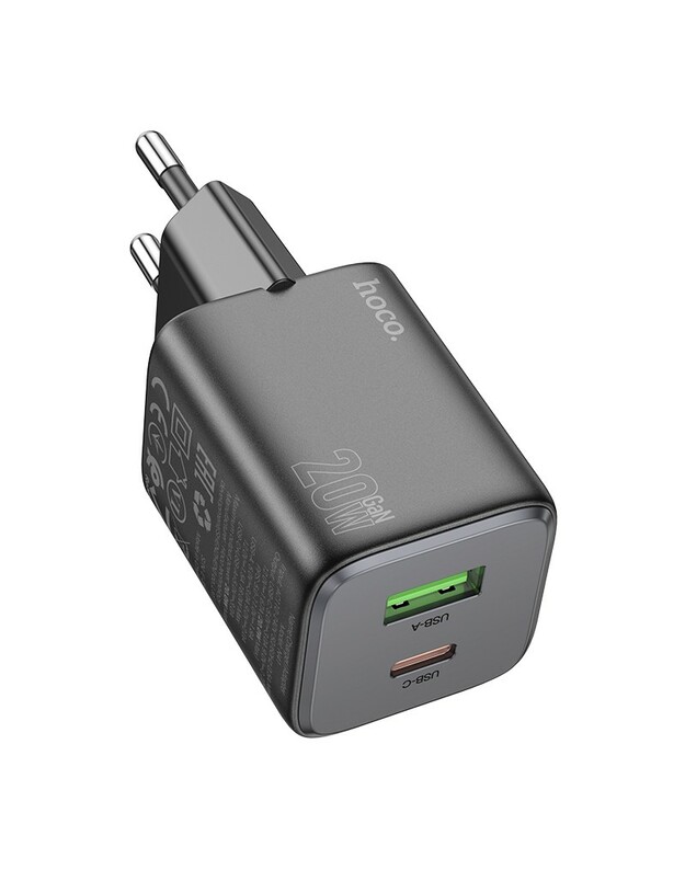 Įkroviklis Hoco N41 USB-A/USB-C PD20W+QC3.0 juodas