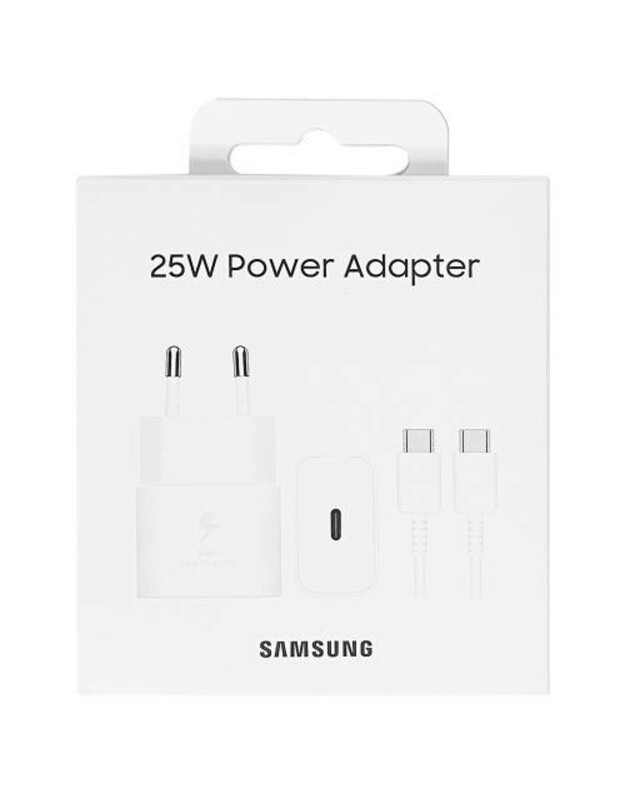 Įkroviklis Samsung EP-T2510XWEGEU 25W + USB-C kabelis baltas