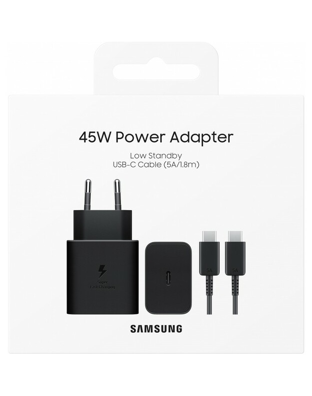 Įkroviklis Samsung EP-T4511XBEGEU 45W + USB-C to USB-C kabelis juodas