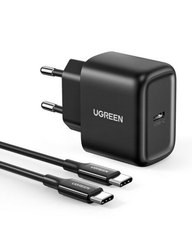 Įkroviklis Ugreen CD250 USB-C 25W + USB-C cable 2.0m juodas