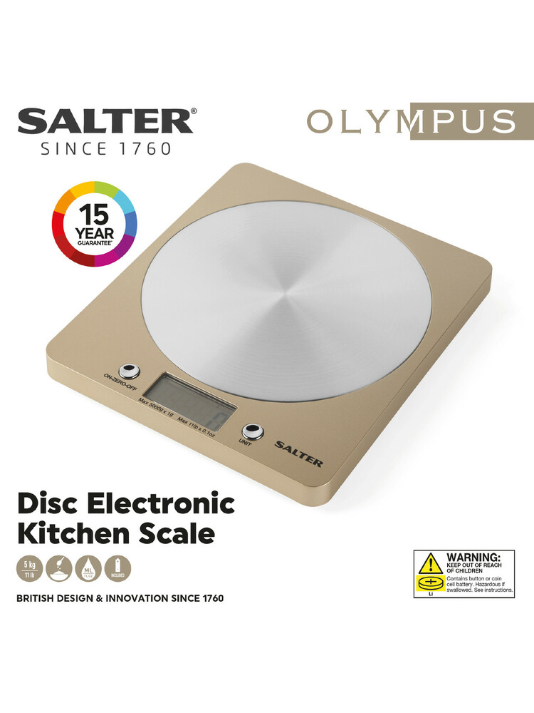 Salter 1036 OLFEU16 Olympic Disc Electronic Digital Kitchen Scales Gold