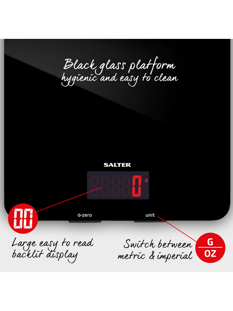 Salter 1150 BKDR 5kg Glass Electronic Kitchen Scales - Black