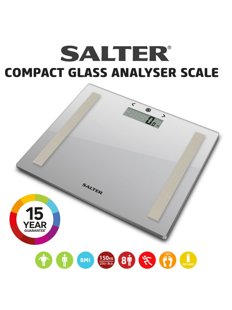 Salter 9113 SV3RAREU16 Compact Glass Analyser Bathroom Scales - Silver