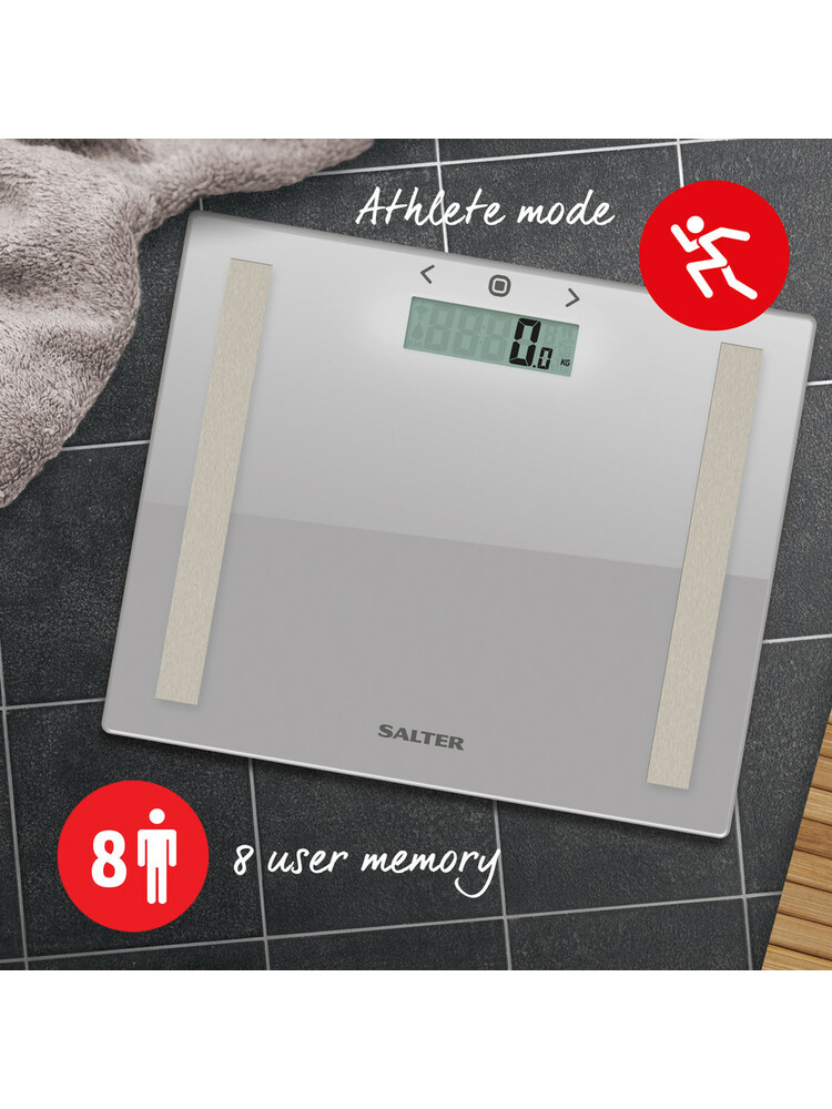 Salter 9113 SV3RAREU16 Compact Glass Analyser Bathroom Scales - Silver