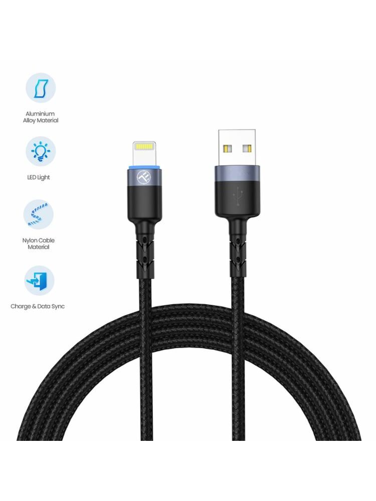 Tellur Data cable USB to Lightning LED, Nylon Braided, 1.2m black