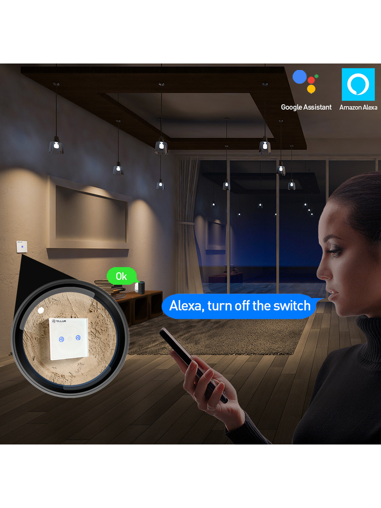 Tellur Smart WiFi switch, SS2N 2 port 1800W 10A