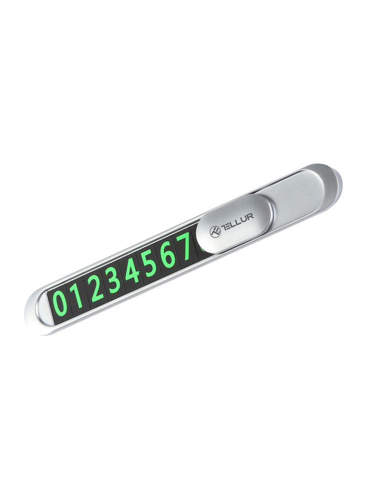 Tellur Temporary Car Parking Phone Number Card Metallic Silver