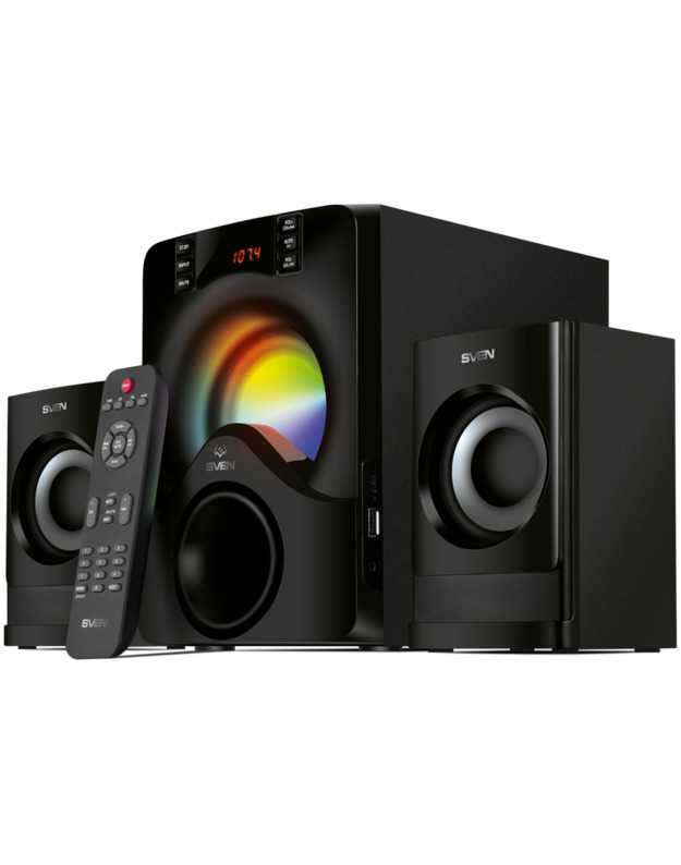 2.1 speakers SVEN MS-312, black, Bluetooth, FM, USB, Display, RC unit, power output 20W+2x10W (RMS)