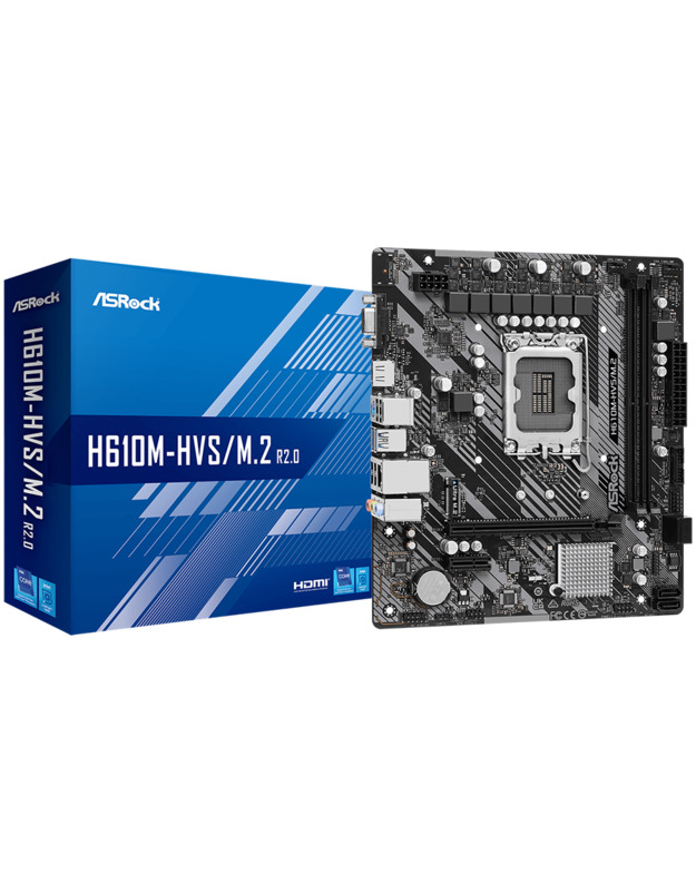 ASROCK MB Desktop H610M-HVS (S1700, 2x DDR4, 1x PCIe 4.0 x16, 1x PCIe 3.0 x1, 1x SSD Ultra M.2 PCIe, 4x SATA3 6.0Gb/s, 4x USB 3.2, 6x USB 2.0, 1x VGA, 1x HDMI, 1x GLAN, mATX) Retail.