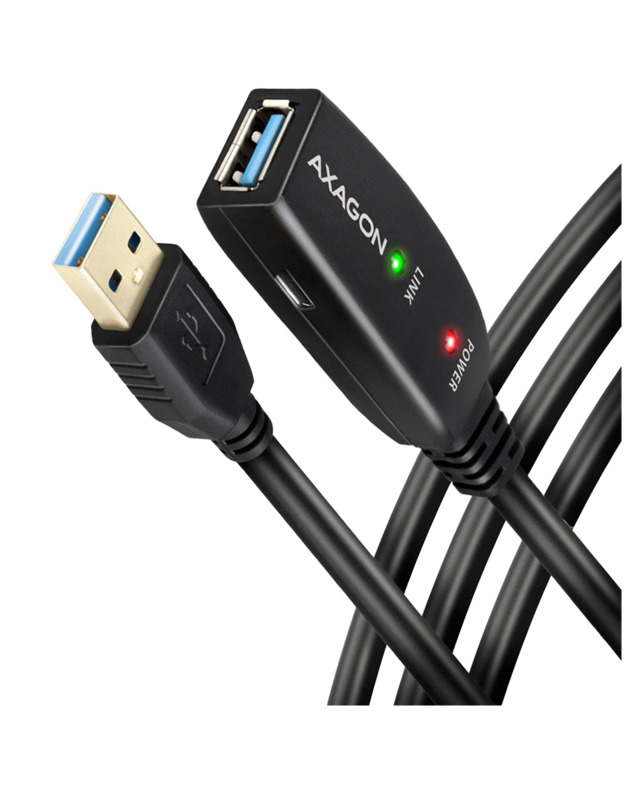 Axagon Active extension USB 3.2 Gen 1 A-M > A-F cable, 10 m long. Power supply option.