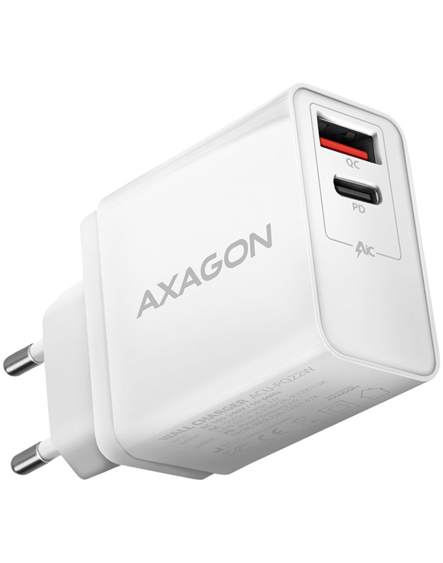 AXAGON ACU-PQ22W QC3.0 + USB-C PD wall charger