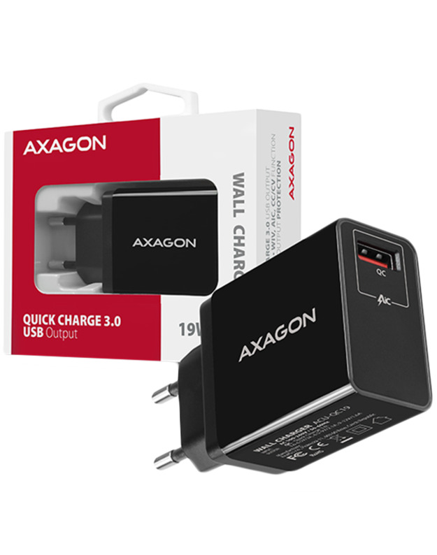 AXAGON ACU-QC19 wall charger 1x QC3.0/AFC/FCP/SMART, 19W, black