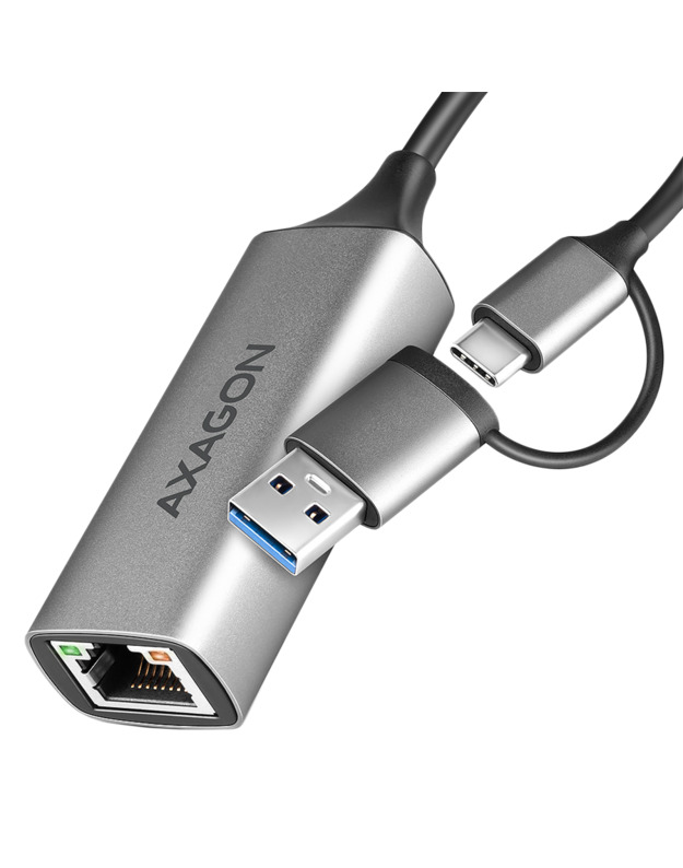 AXAGON ADE-TXCA USB-C USB3.2 Gen 1 + USB-A reduction- Gigabit Ethernet 10/100/1000 Adapter, metal, titan grey