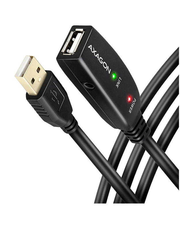 Axagon ADR-215 Active extension USB 2.0 A-M > A-F cable, 15 m long. Power supply option.