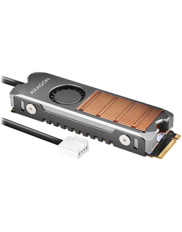 AXAGON CLR-M2FAN active fan - M.2 SSD, 80mm SSD, copper body, silicone thermal pads, height 13mm