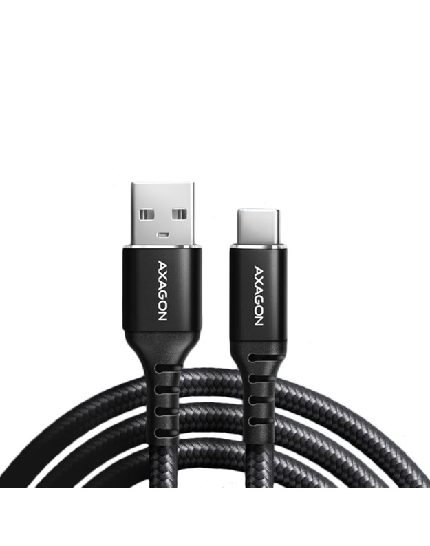 Axagon Data and charging USB 2.0 cable length 1 m. 3A. Black braided.