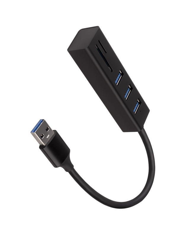 AXAGON HMA-CR3A 3x USB-A + SD/microSD, USB3.2 Gen 1 hub, metal, 20cm USB-A cable