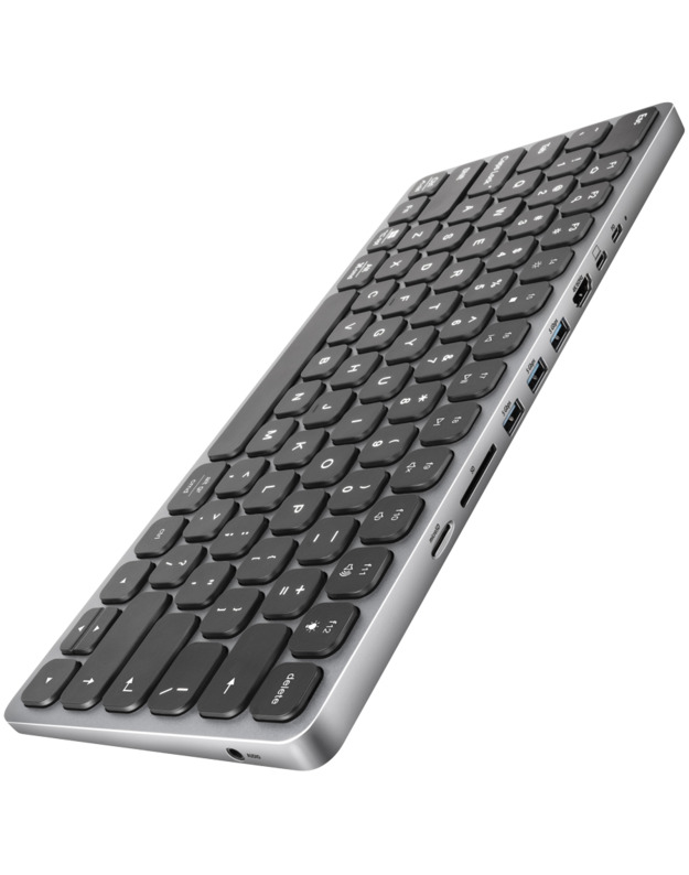 AXAGON HMC-KB keyboard USB-C 5Gbps with HUB, microSD/SD, 3x USB-A, HDMI 4K/60Hz, PD 100W, Audio, US layout