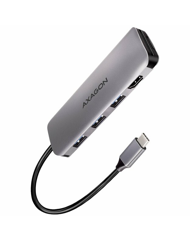 Axagon Multi port USB 3.2 Gen 1 hub. HDMI, card reader and three USB-A outputs. Cable USB-C 20 cm.