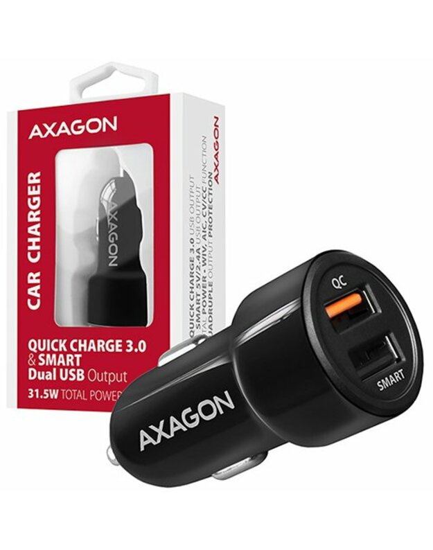 AXAGON PWC-QC5 car charger Smart 5V 2,4A + QC3.0, 30W, black