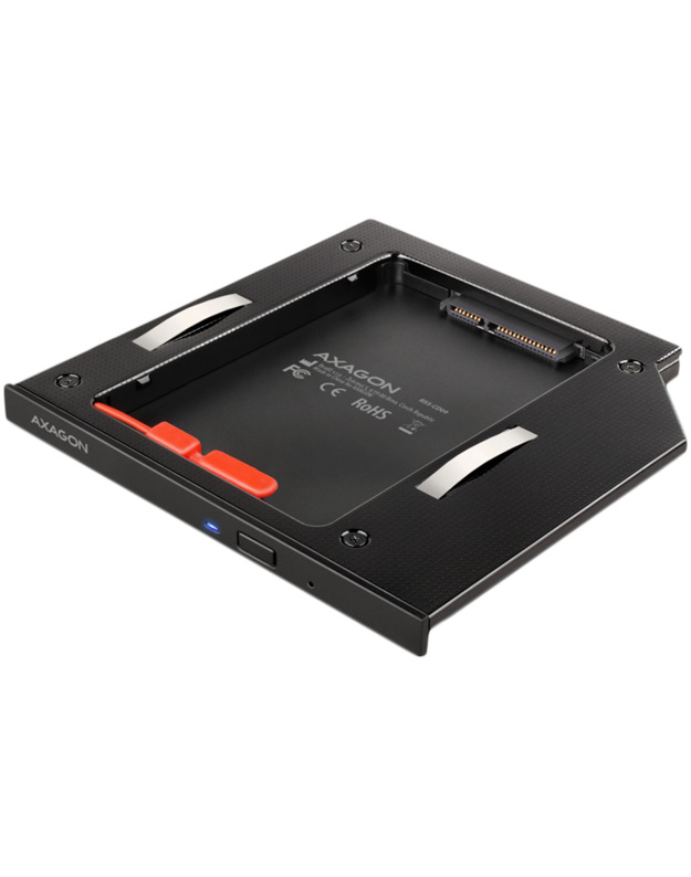 AXAGON RSS-CD09 2.5" SSD/HDD caddy into DVD slot, 9.5 mm, LED, ALU