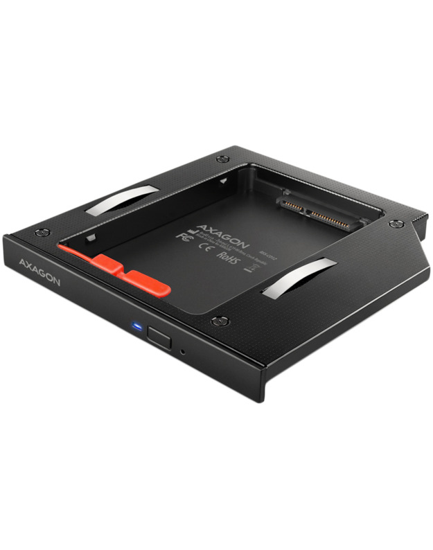 AXAGON RSS-CD12 2.5" SSD/HDD caddy into DVD slot, 12.7 mm, LED, ALU