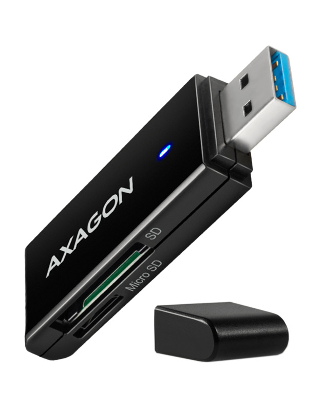 Axagon Slim super-speed USB 3.2 Gen 1 card reader with a direct USB-A connector.