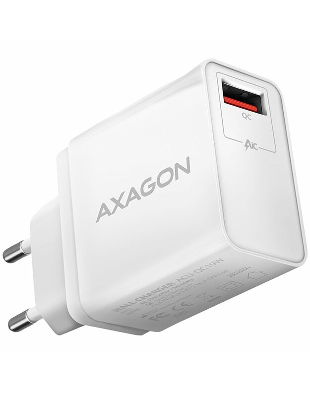 Axagon Wall charger <240V / 1x port QC3.0/AFC/FCP. 19W total power.