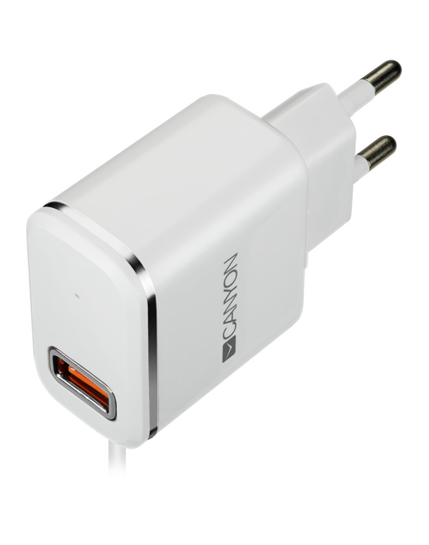 CANYON charger H-043 2.1A/USB-A built-in Lightning White Silver