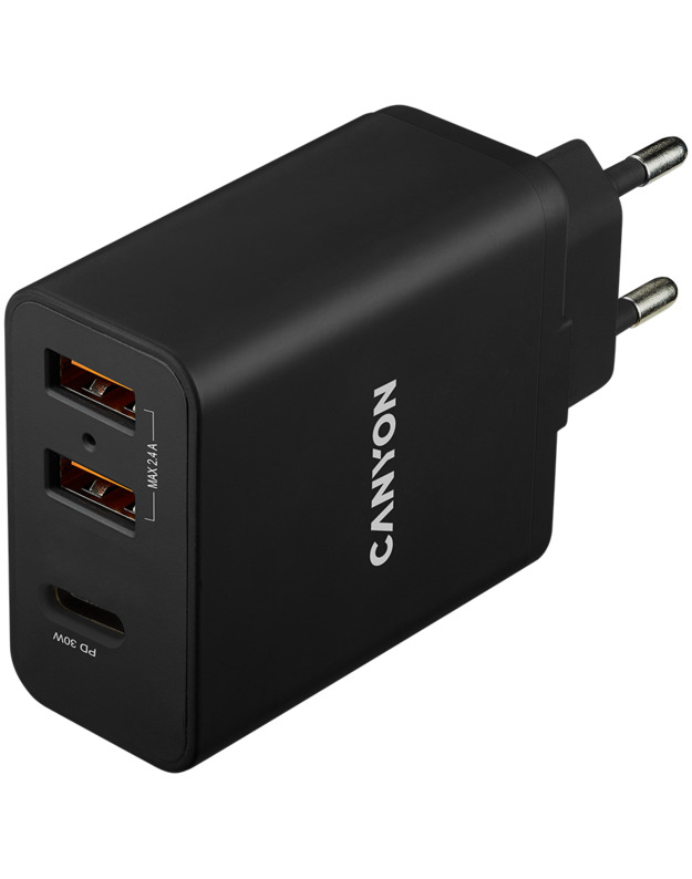 CANYON charger H-08 PD 30W USB-C 2USB-A Black