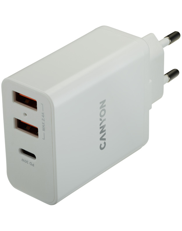 CANYON charger H-08 PD 30W USB-C 2USB-A White