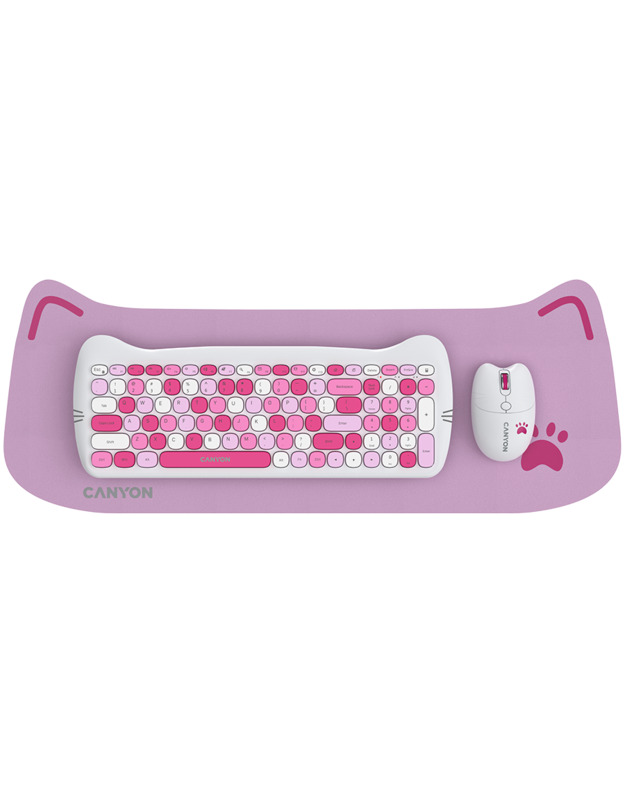 CANYON HSET-W6 EN Keyboard+Mouse Kitty Edition AAA+АА Wireless Pink