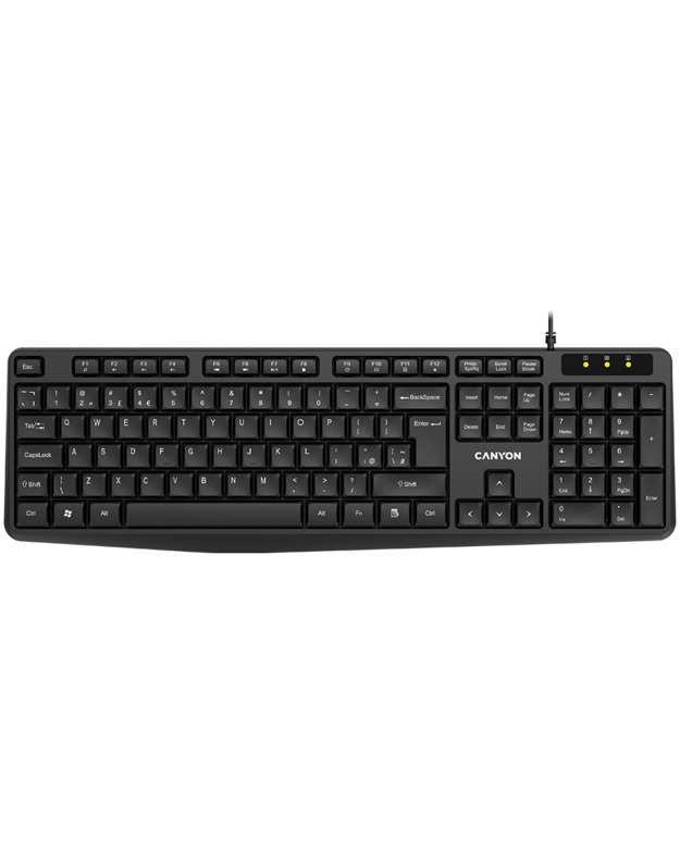 CANYON Wired Keyboard, 104 keys, USB2.0, Black, cable length 1.5m, 443*145*24mm, 0.37kg, Lithuanian/English